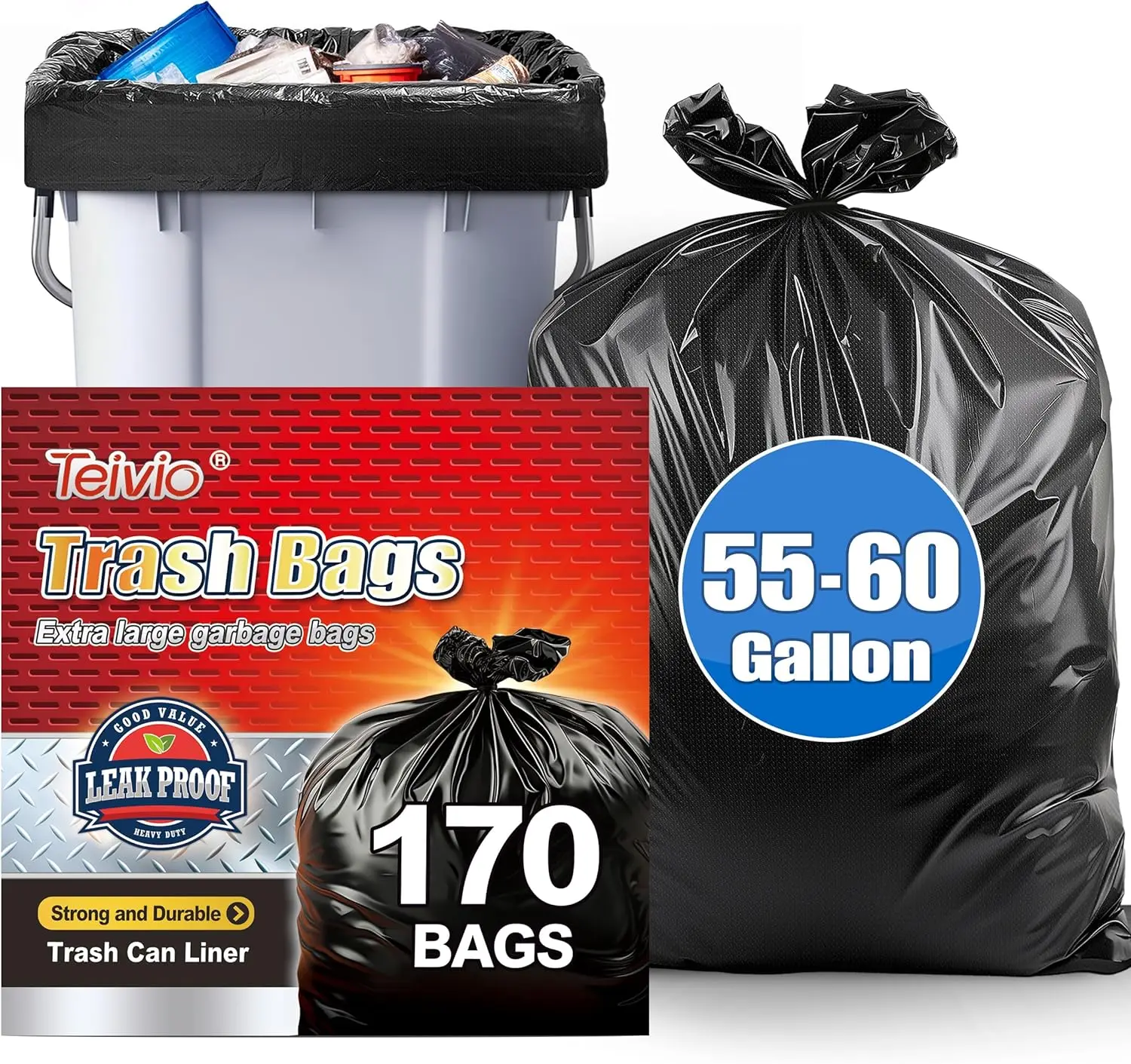55-60 Gallon Heavy Duty Black Trash Bags, 170 Count for Outdoor Yard Waste and Commercial Use
55-60 Gallon Heavy Duty Black Trash Bags, 170 Count for Outdoor Yard Waste and Commercial Use