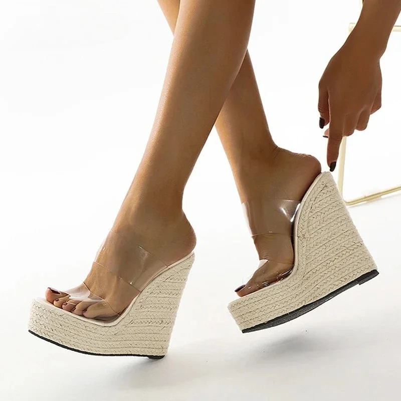Women's Clear PVC Espadrille Wedge Heel Mules, Beige Open Toe Slip-On Summer Beach Casual Footwear, Drop Shipping Fast Ship
Women's Clear PVC Espadrille Wedge Heel Mules, Beige Open Toe Slip-On Summer Beach Casual Footwear, Drop Shipping Fast Ship