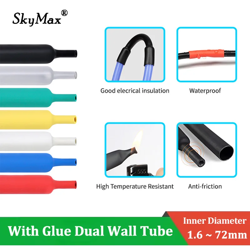 3:1&4:1 Heat Shrink Tube 1.6mm - 72mm Dual Wall With Glue Adhesive Lined Shrinkable Waterproof Wire Wrap Insulated Cable Sleeve
3:1&4:1 Heat Shrink Tube 1.6mm - 72mm Dual Wall With Glue Adhesive Lined Shrinkable Waterproof Wire Wrap Insulated Cable Sleeve