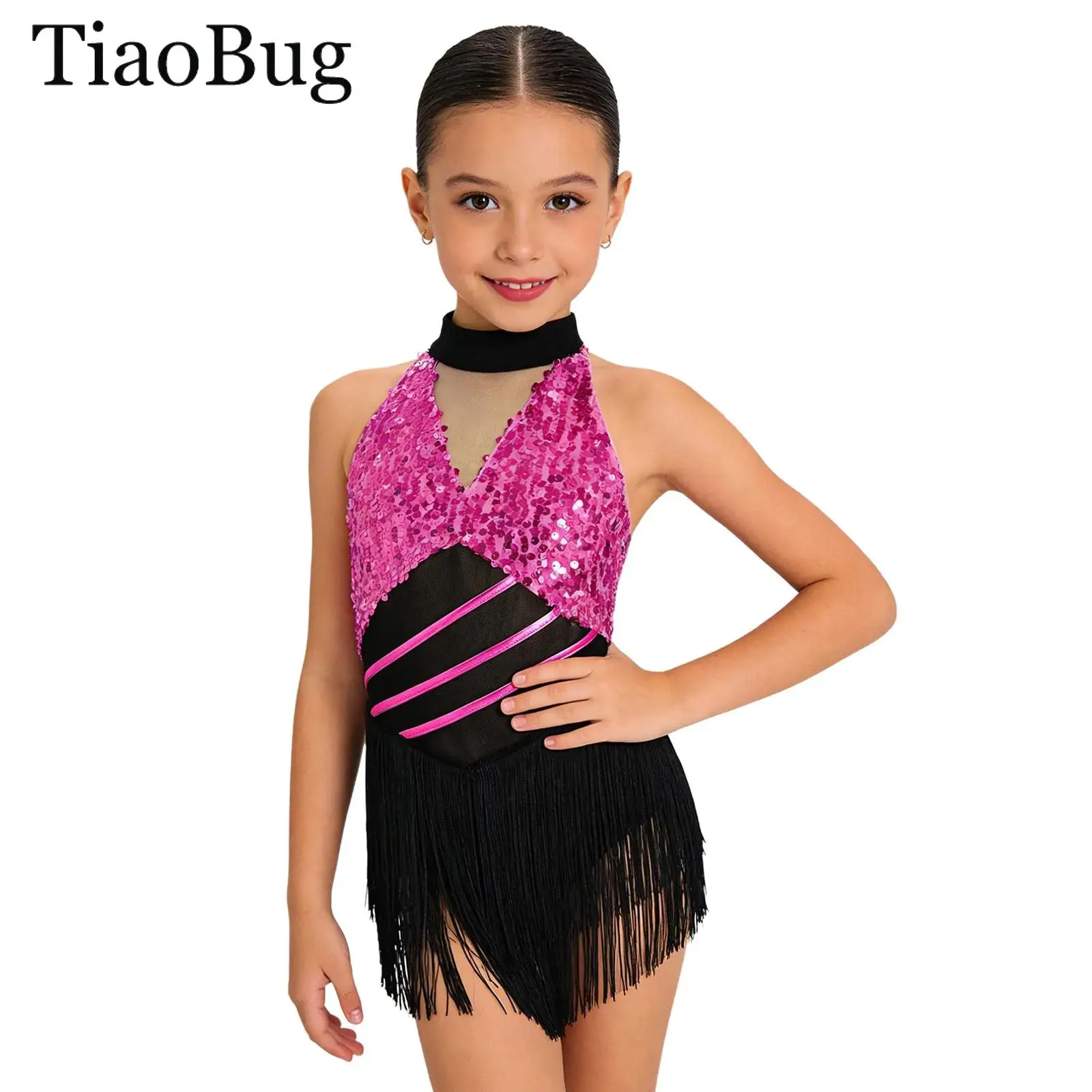 Shiny Sequins Latin Dance Dress Girls Tango Cha-cha Salsa Rumba Performance Costume Halter Sleeveless Mesh Tassels Leotard Dress
Shiny Sequins Latin Dance Dress Girls Tango Cha-cha Salsa Rumba Performance Costume Halter Sleeveless Mesh Tassels Leotard Dress