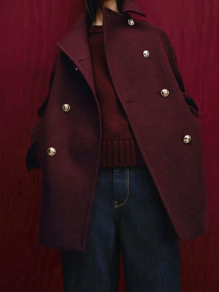 European and American style women's clothing New fashion retro loose lapel blended double-breasted coat jacket
European and American style women's clothing New fashion retro loose lapel blended double-breasted coat jacket