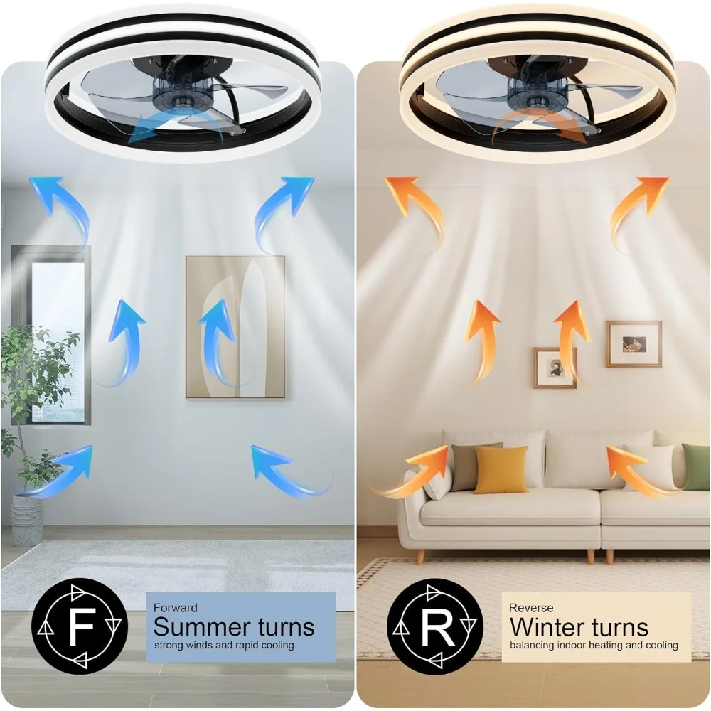 Потолочные вентиляторы с подсветкой и пультом дистанционного управления, 16-дюймовый современный черный потолочный вентилятор со светодиодной подсветкой и регулируемой яркостью, 6 скоростей ветра, интеллектуальное низкопрофильное скрытое крепление 
Потолочные вентиляторы с подсветкой и пультом дистанционного управления, 16-дюймовый современный черный потолочный вентилятор со светодиодной подсветкой и регулируемой яркостью, 6 скоростей ветра, интеллектуальное низкопрофильное скрытое крепление