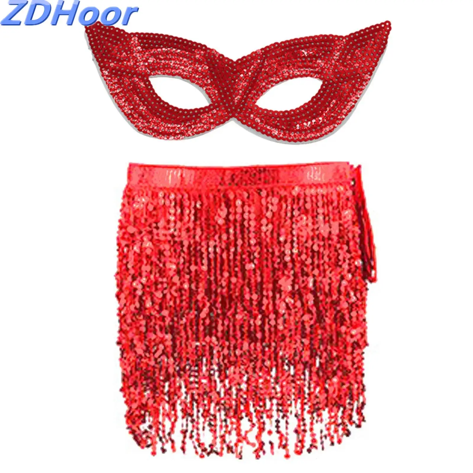 Women Sequins Tassel Belly Dance Set Belly-dance Waist Chain And Sequin Mask for Masquerade Party
Women Sequins Tassel Belly Dance Set Belly-dance Waist Chain And Sequin Mask for Masquerade Party