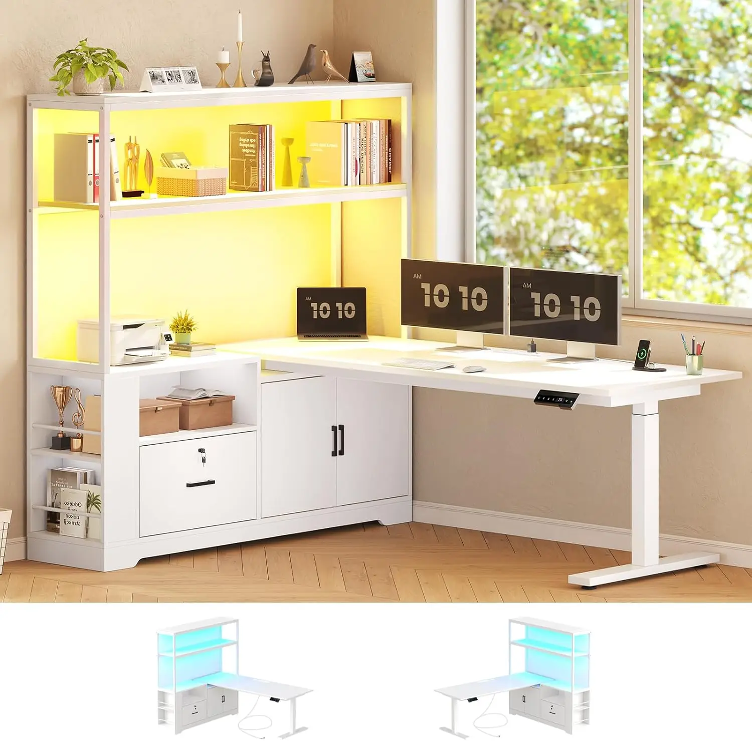 SEDETA 56.7" L Shaped Standing Desk, Reversible Computer Office Desk with Drawers & Hutch, Stand Up Corner Gaming Desks with LED
SEDETA 56.7" L Shaped Standing Desk, Reversible Computer Office Desk with Drawers & Hutch, Stand Up Corner Gaming Desks with LED