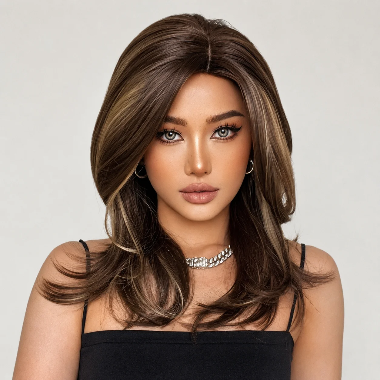 Wig European and American style eight character bangs gradient brown shoulder length natural synthetic full head wig for women
Wig European and American style eight character bangs gradient brown shoulder length natural synthetic full head wig for women