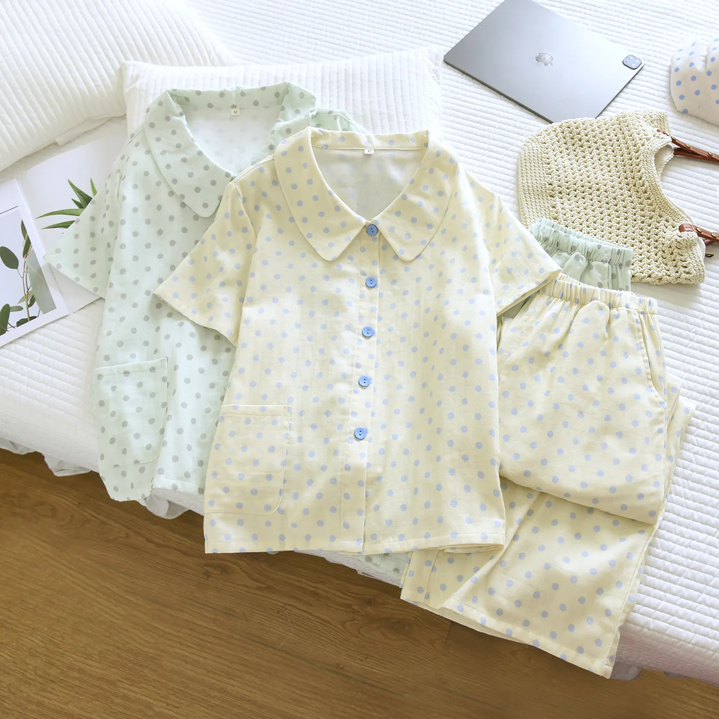 Summer Pajama 3-Piece Set 100%Cotton Crepe Short Sleeve+Shorts+Pants Casual Homewear Set Thin Home Clothing Sleepwear Pijama
Summer Pajama 3-Piece Set 100%Cotton Crepe Short Sleeve+Shorts+Pants Casual Homewear Set Thin Home Clothing Sleepwear Pijama