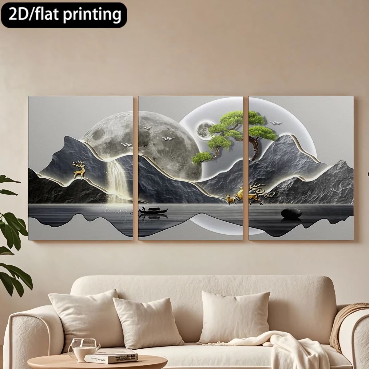 Three-panel decorative canvas paintingLandscape: mountains, falls, lake, deer.
Three-panel decorative canvas paintingLandscape: mountains, falls, lake, deer.