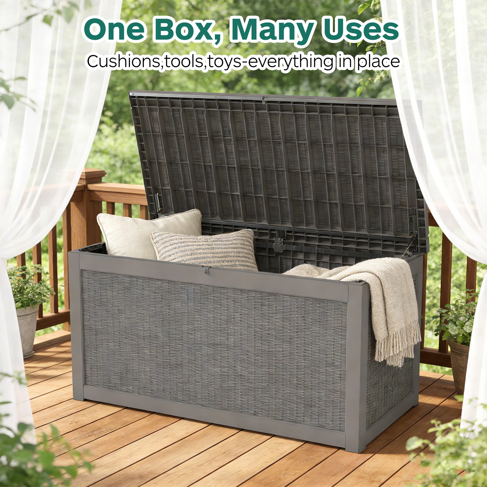 260 Gallon Lockable Resin Deck Box, Waterproof & UV-Resistant Outdoor Storage Box for Outdoor Cushion Storage, Garden Tools & Pool Accessories Storage, Brown
260 Gallon Lockable Resin Deck Box, Waterproof & UV-Resistant Outdoor Storage Box for Outdoor Cushion Storage, Garden Tools & Pool Accessories Storage, Brown