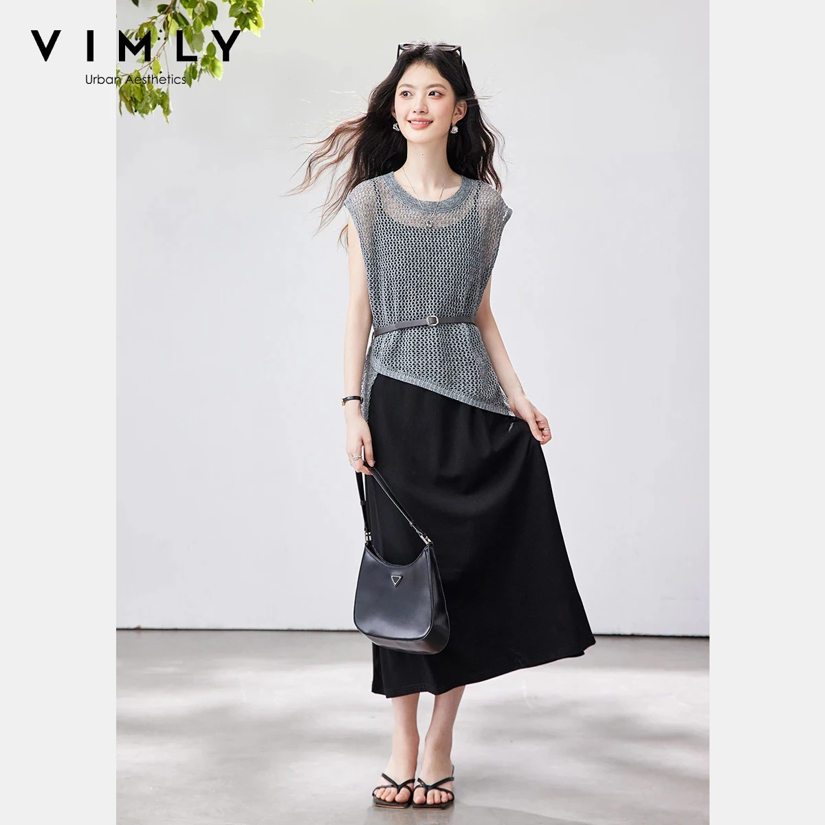 VIMLY Fashion Casual Dress Set 2026 Summer New Cut Out Asymmetrical Hem Detachable Belt Sheer Top Slip Dress Two-Piece Set 30820
VIMLY Fashion Casual Dress Set 2026 Summer New Cut Out Asymmetrical Hem Detachable Belt Sheer Top Slip Dress Two-Piece Set 30820