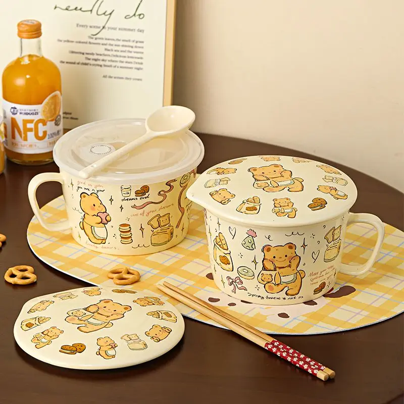 Cartoon Butter Bear Ceramic Handle Bowl with Cover Student Dormitory Instant Cute Single Handle Instant Noodle Bowl Tableware
Cartoon Butter Bear Ceramic Handle Bowl with Cover Student Dormitory Instant Cute Single Handle Instant Noodle Bowl Tableware