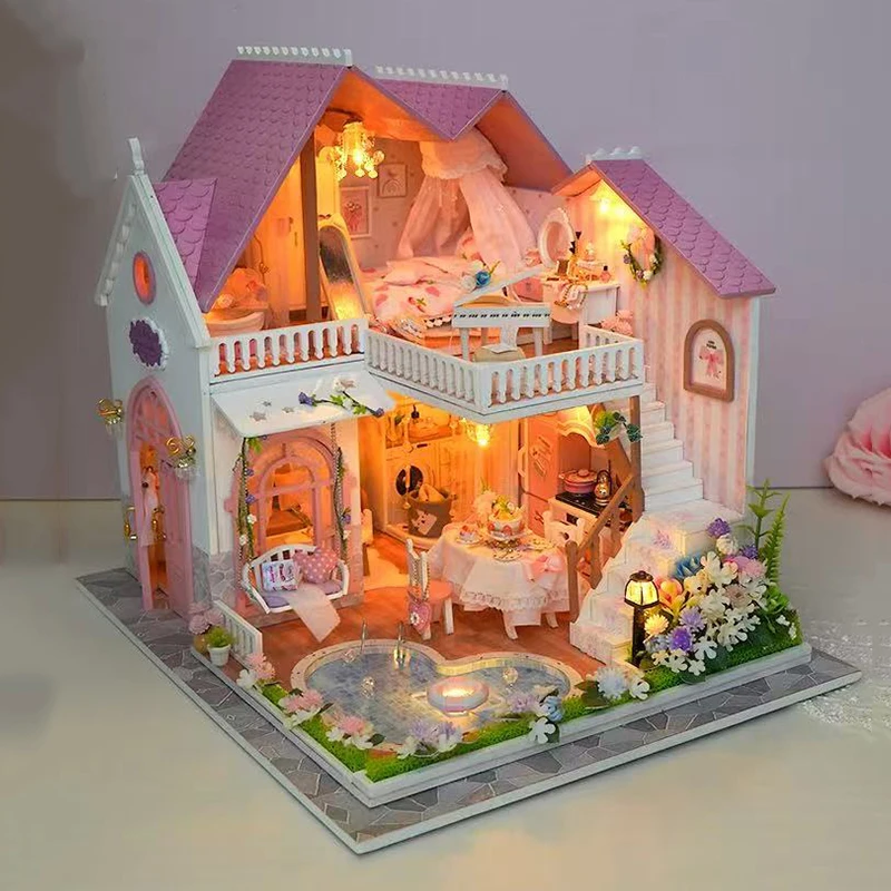 DIY Wooden Miniature Model Kits Pink Princess Villa Cottage 3D Puzzle Dollhouse With Furniture for Friends Birthday Gifts
DIY Wooden Miniature Model Kits Pink Princess Villa Cottage 3D Puzzle Dollhouse With Furniture for Friends Birthday Gifts
