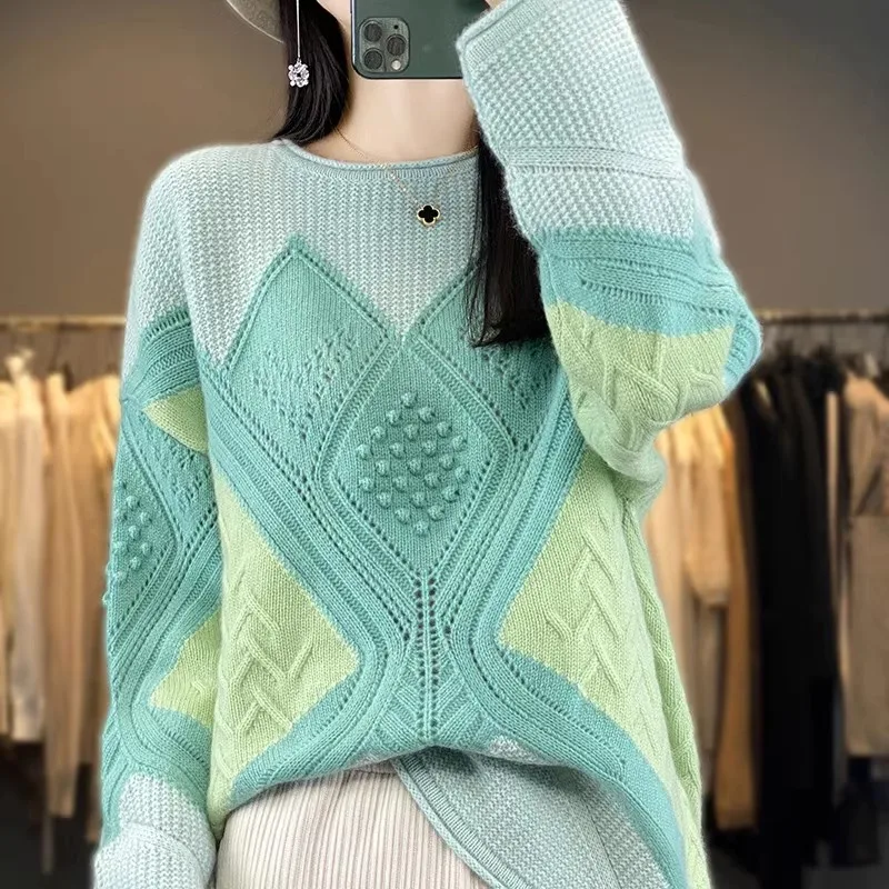 Autumn Winter Knitted Pullover Sweater Women 2025 New Fashion Long Sleeve Jacquard Color Matching Knitwear Loose Ladies Top B658
Autumn Winter Knitted Pullover Sweater Women 2025 New Fashion Long Sleeve Jacquard Color Matching Knitwear Loose Ladies Top B658