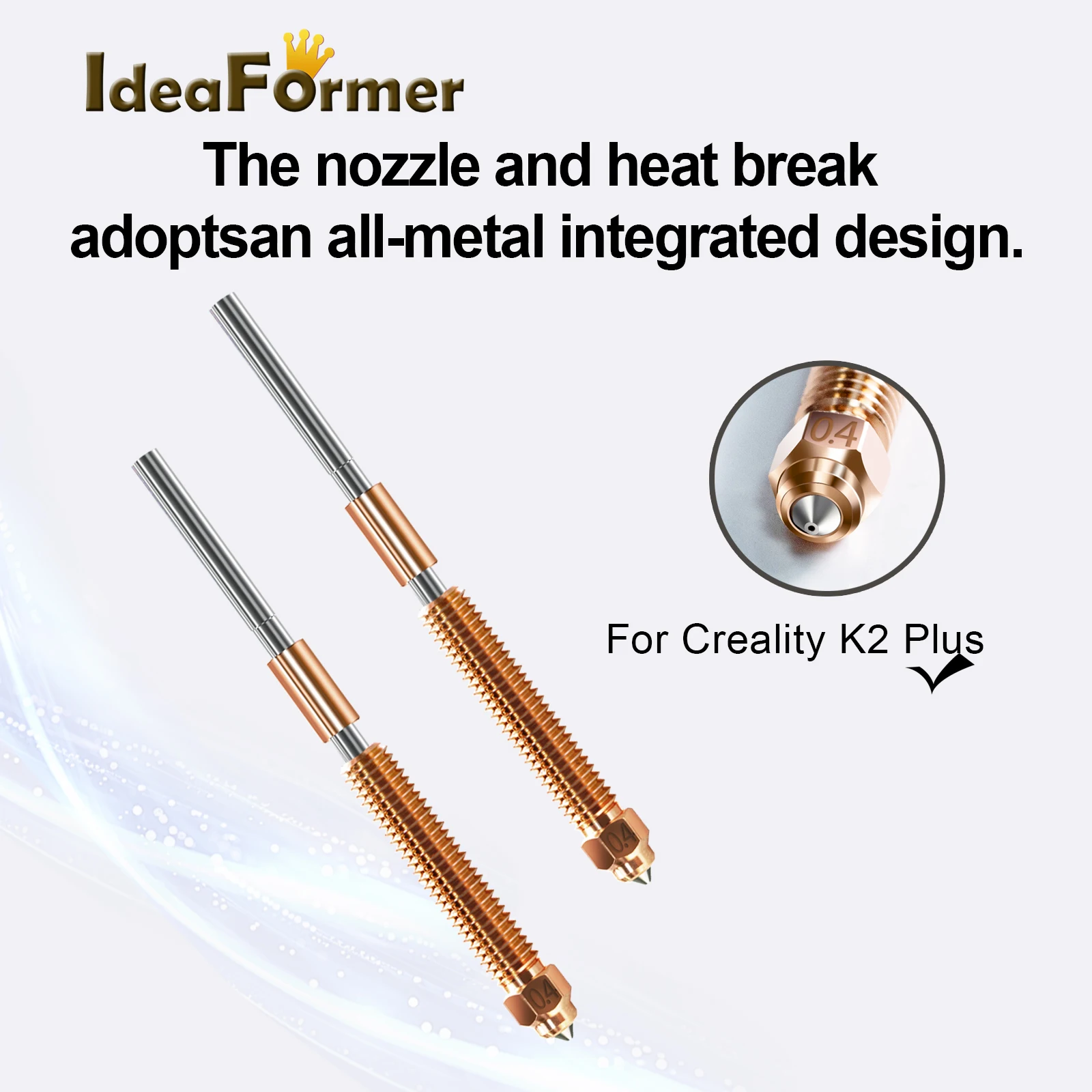 Для 3D-принтера Creality K2 Plus, комплект быстросменных насадок 0,4 мм, титановый сплав, теплоразрыв, сопло с высоким расходом, детали 3D-принтера
Для 3D-принтера Creality K2 Plus, комплект быстросменных насадок 0,4 мм, титановый сплав, теплоразрыв, сопло с высоким расходом, детали 3D-принтера