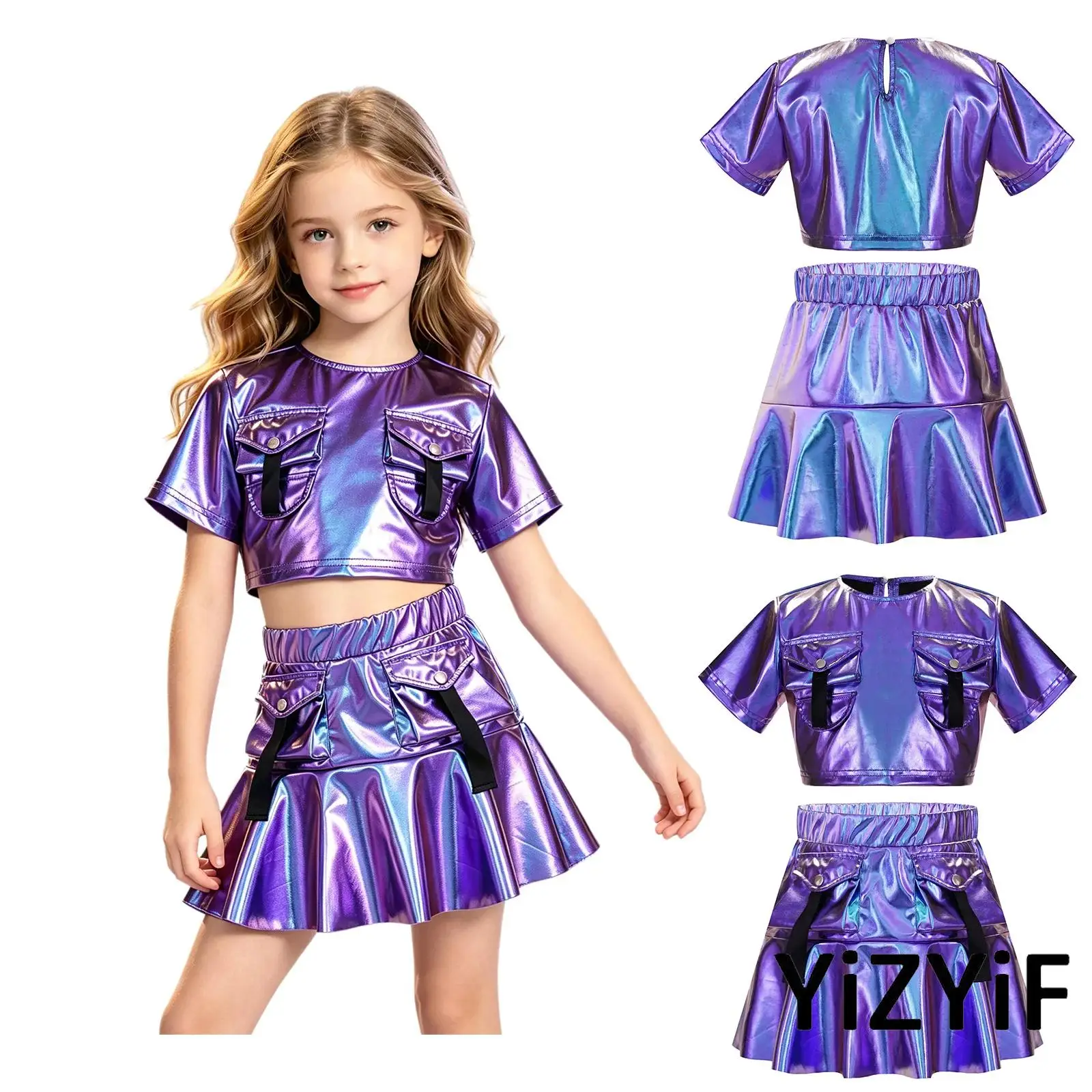Kids Hip Hop Street Dance Outfit Metallic Short Sleeve Crop Top with Skirt Girls Disco Dance Party Pageant Performance Costume
Kids Hip Hop Street Dance Outfit Metallic Short Sleeve Crop Top with Skirt Girls Disco Dance Party Pageant Performance Costume