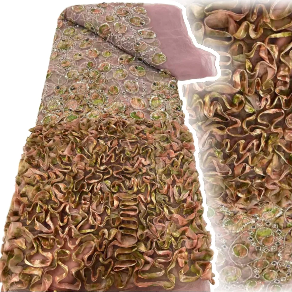 Африканская ткань с 3D цветами, 5 ярдов, высокое качество, вышитая блестками, французская нигерийская сетчатая кружевная ткань с бисером для свадебной вечеринки T1483 
Африканская ткань с 3D цветами, 5 ярдов, высокое качество, вышитая блестками, французская нигерийская сетчатая кружевная ткань с бисером для свадебной вечеринки T1483