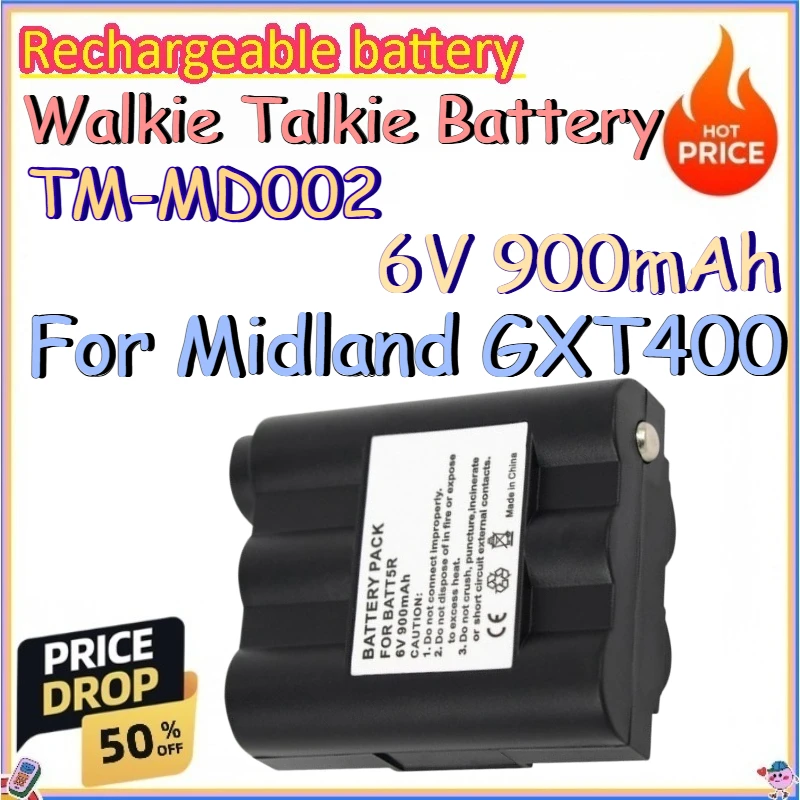 TM-MD002 6V 900mAh Walkie Talkie Battery for Midland GXT400 Replace Rechargeable Lithium-ion Battery
TM-MD002 6V 900mAh Walkie Talkie Battery for Midland GXT400 Replace Rechargeable Lithium-ion Battery
