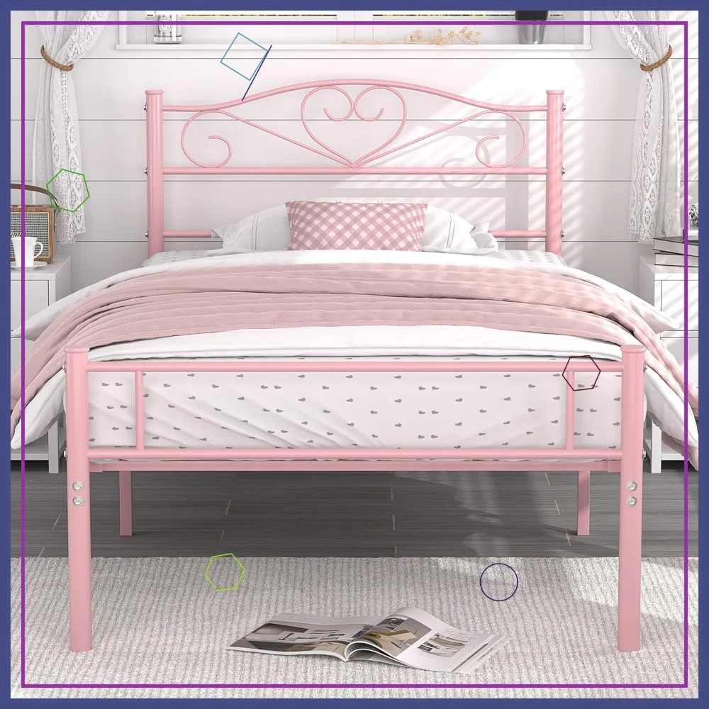 14 Inch Twin Size Metal Platform Bed Frame with Headboard and Footboard, Heavy Duty Mattress Support, No Box Spring Needed, Pink
14 Inch Twin Size Metal Platform Bed Frame with Headboard and Footboard, Heavy Duty Mattress Support, No Box Spring Needed, Pink