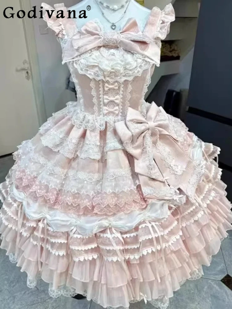 Elegant Pink Lolita Party JSK Christmas Princess Suspender Dress Fashion High Waist A-line Sweet Lace Square Neck Fairy Dresses
Elegant Pink Lolita Party JSK Christmas Princess Suspender Dress Fashion High Waist A-line Sweet Lace Square Neck Fairy Dresses