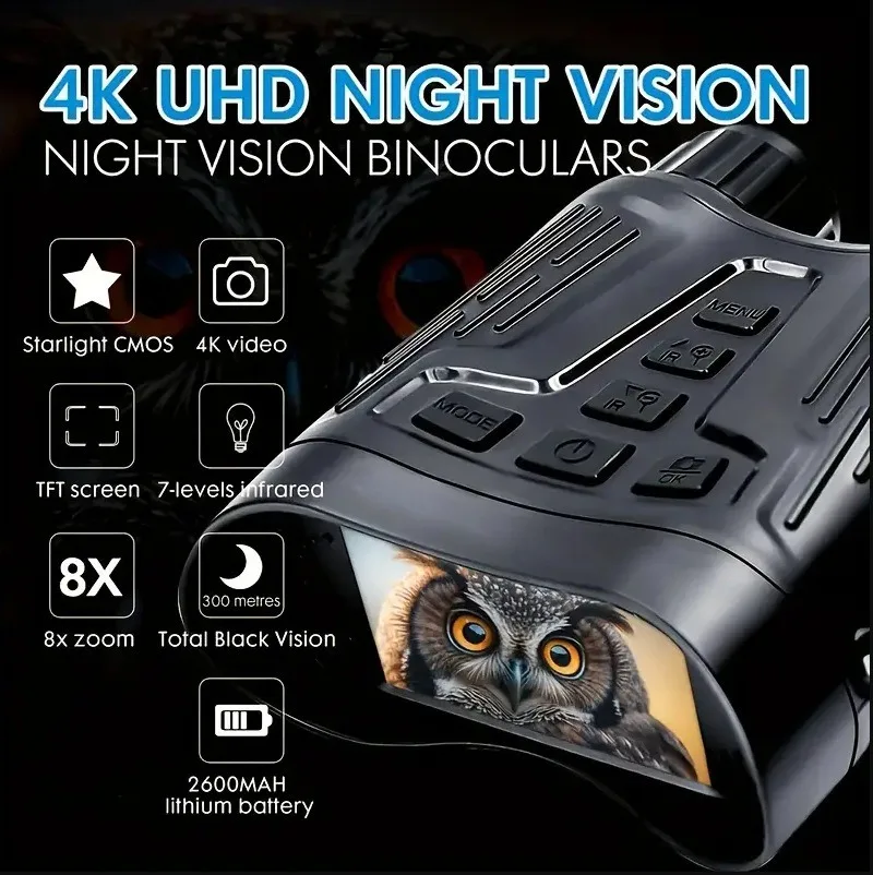 8X Digital Zoom 4K Night Vision Binoculars 3inch Screen With Tactical Light 5000mAh Rechargeable Infrared Night Vision Goggle
8X Digital Zoom 4K Night Vision Binoculars 3inch Screen With Tactical Light 5000mAh Rechargeable Infrared Night Vision Goggle