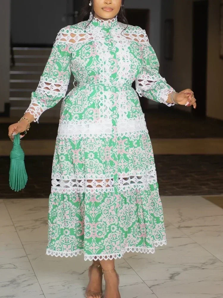 Women Lace Printed Dress Vintage Elegant Patchwork Hollow Out Long Sleeve Lace Up A Line Dresses Ball Gown Casual Clothes
Women Lace Printed Dress Vintage Elegant Patchwork Hollow Out Long Sleeve Lace Up A Line Dresses Ball Gown Casual Clothes