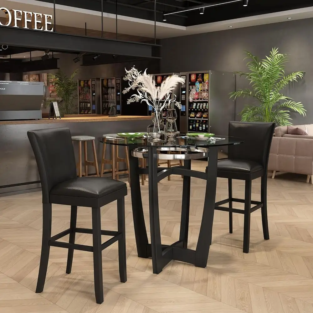 2-Piece High Bar Table Set with 42 Glass Top and 31.9 Upholstered Barstools, Black
2-Piece High Bar Table Set with 42 Glass Top and 31.9 Upholstered Barstools, Black