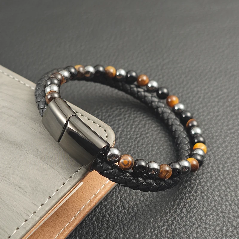 Classic Leather Beaded Bracelet Men's Stainless Steel Magnetic Buckle Bracelet Bangles For Friend Jewelry Accessories Gift
Classic Leather Beaded Bracelet Men's Stainless Steel Magnetic Buckle Bracelet Bangles For Friend Jewelry Accessories Gift