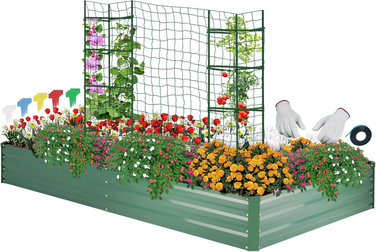 Galvanized Raised Garden Bed 8x4x1FT with Tomato Cages, Gloves, Trellis Netting, Plant Labels, Plant Ties
Galvanized Raised Garden Bed 8x4x1FT with Tomato Cages, Gloves, Trellis Netting, Plant Labels, Plant Ties