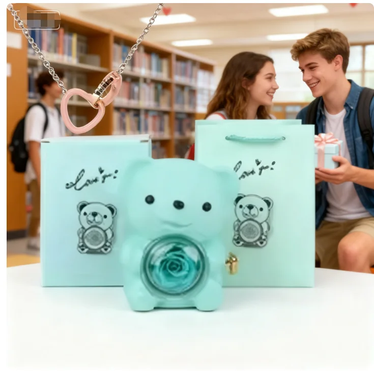 Подарочная коробка с ожерельем в виде сердца и медведем, обнимающим розу - подарок на день рождения для женщин
Подарочная коробка с ожерельем в виде сердца и медведем, обнимающим розу - подарок на день рождения для женщин