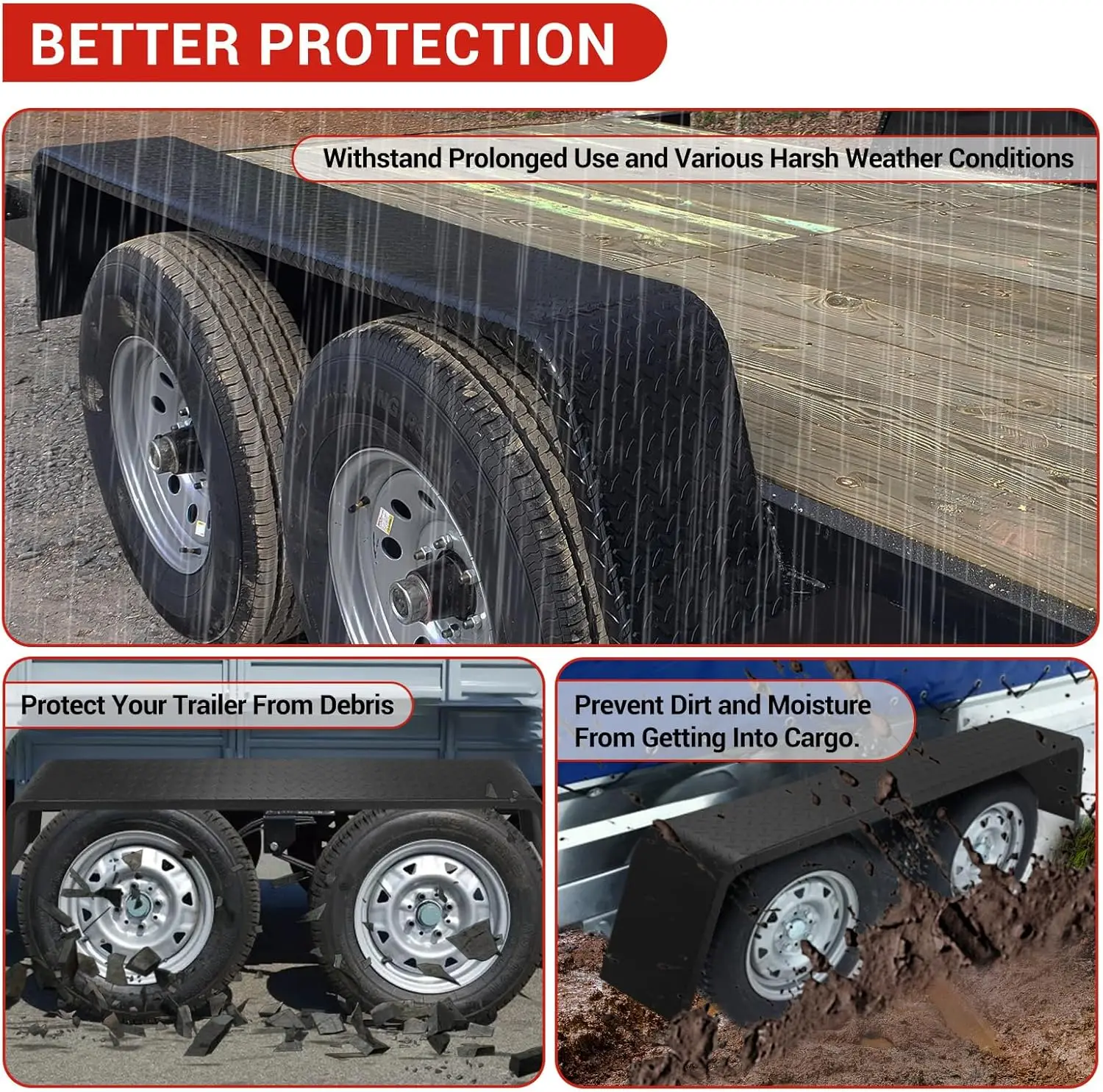 2 Pack Heavy Duty Steel Trailer Fenders - Rustproof, Easy Install - Diamond Plate Double Axle Mud Guards for 13-15 Inch Tires
2 Pack Heavy Duty Steel Trailer Fenders - Rustproof, Easy Install - Diamond Plate Double Axle Mud Guards for 13-15 Inch Tires