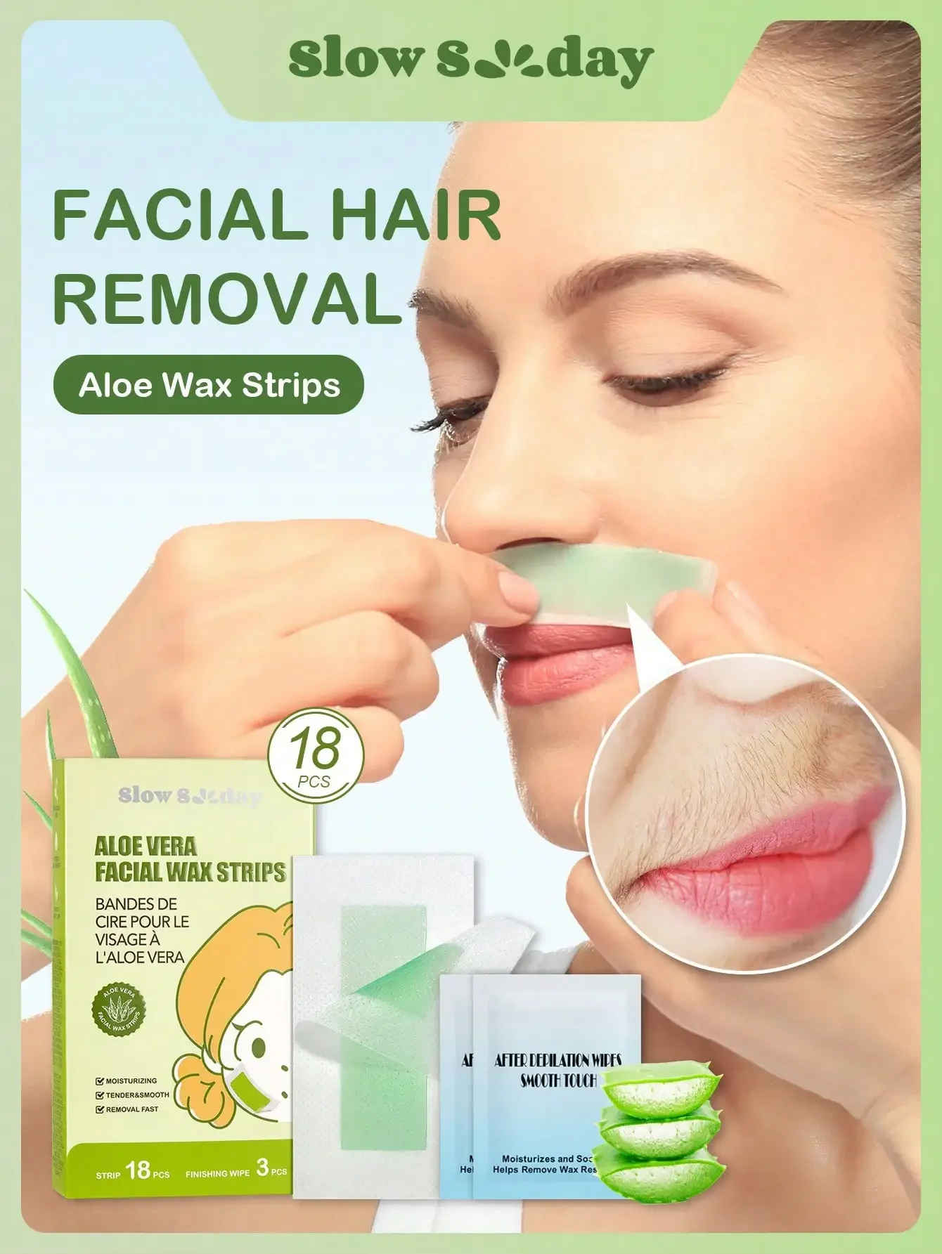 Aloe Vera Facial Wax Strips Aloe Vera Facial Wax Strips Gentle & Painless Hair Removal Strips for Upper Lip/Eyebrow/Chin Smooth Skin for Women
Aloe Vera Facial Wax Strips Aloe Vera Facial Wax Strips Gentle & Painless Hair Removal Strips for Upper Lip/Eyebrow/Chin Smooth Skin for Women