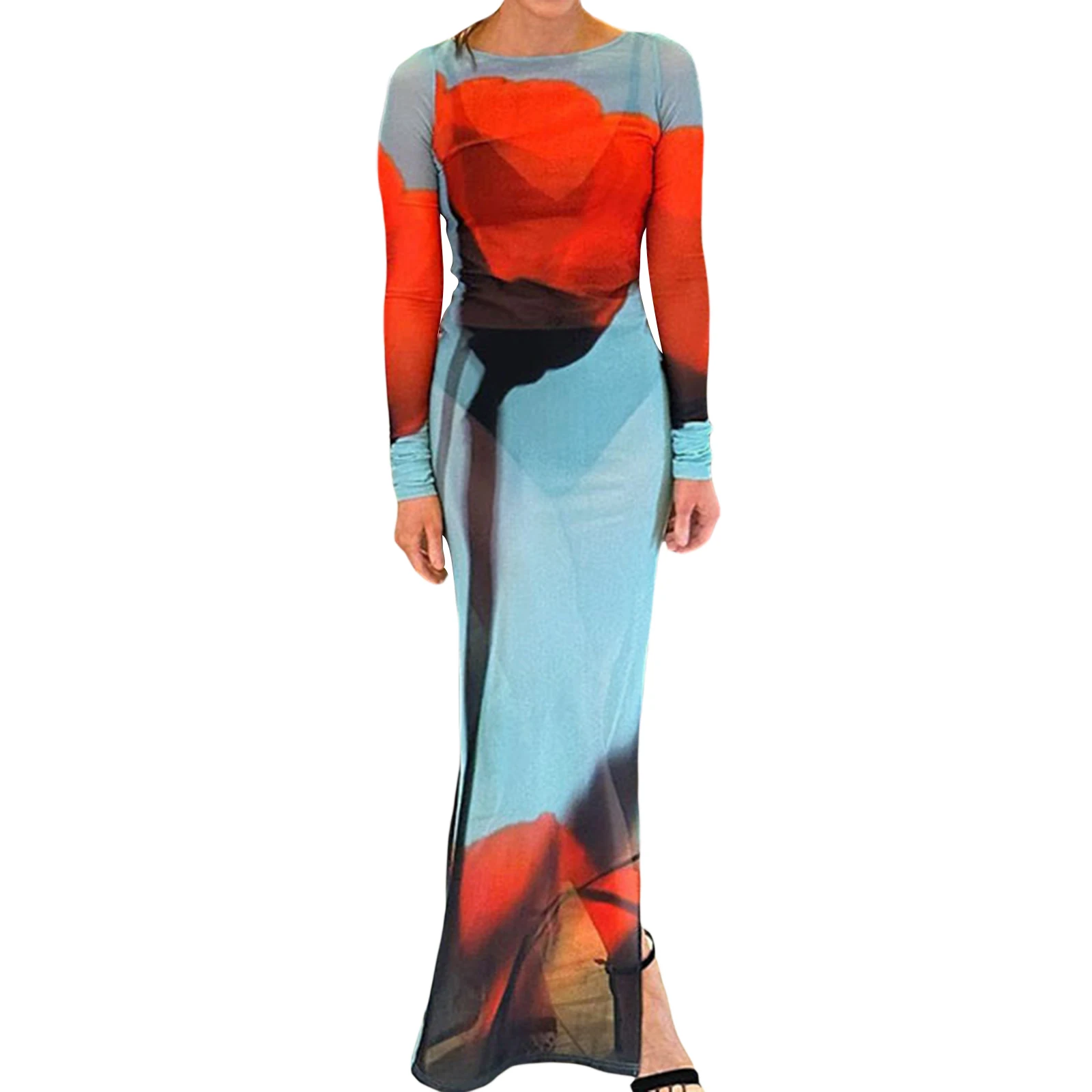 Sexy Club Dress Sheer Bodycone Side Slit Y2K Women Long Sleeve Mesh Midi Blue O-neck Floral Print Outfit
Sexy Club Dress Sheer Bodycone Side Slit Y2K Women Long Sleeve Mesh Midi Blue O-neck Floral Print Outfit