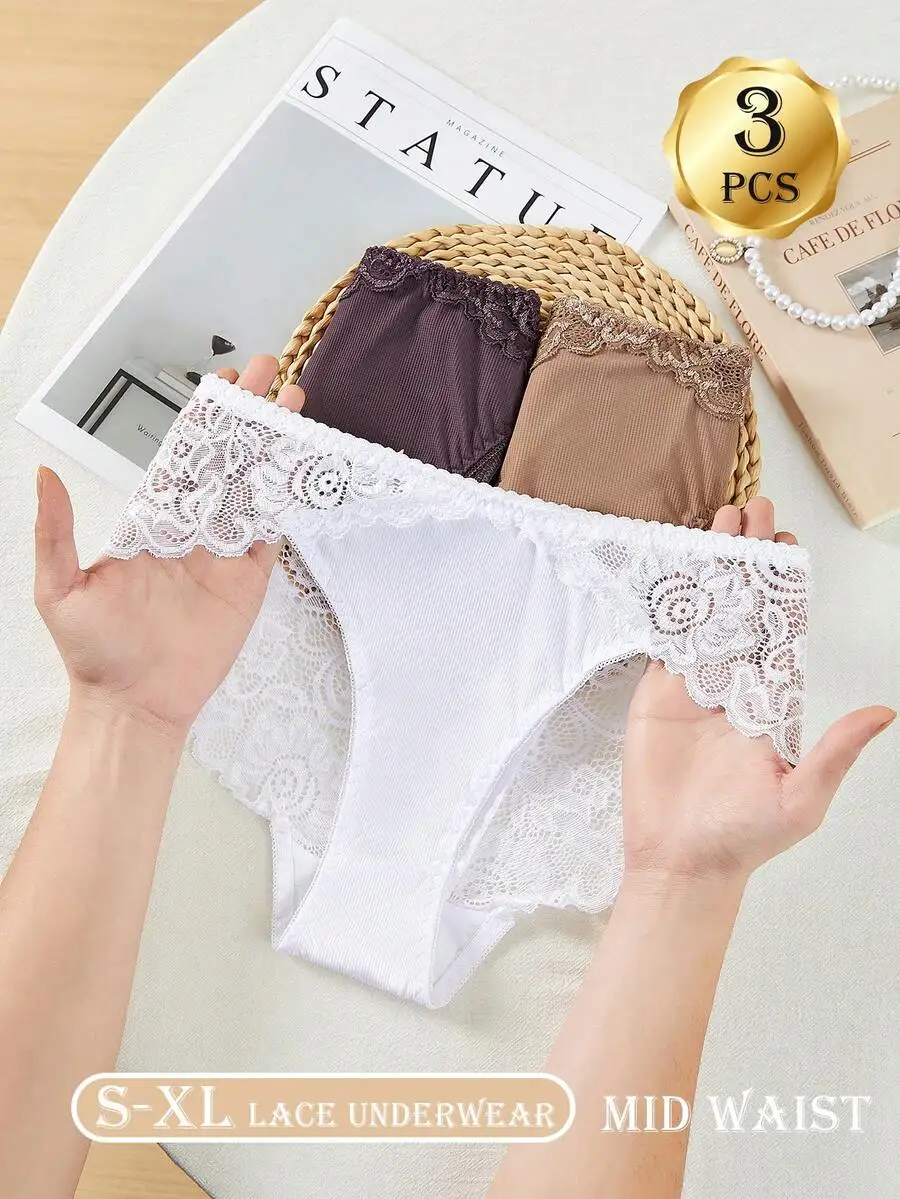 3pcs Women Solid Color Lace Panties Mid-Waist Briefs Seamless Breathable Elastic Underwear
3pcs Women Solid Color Lace Panties Mid-Waist Briefs Seamless Breathable Elastic Underwear