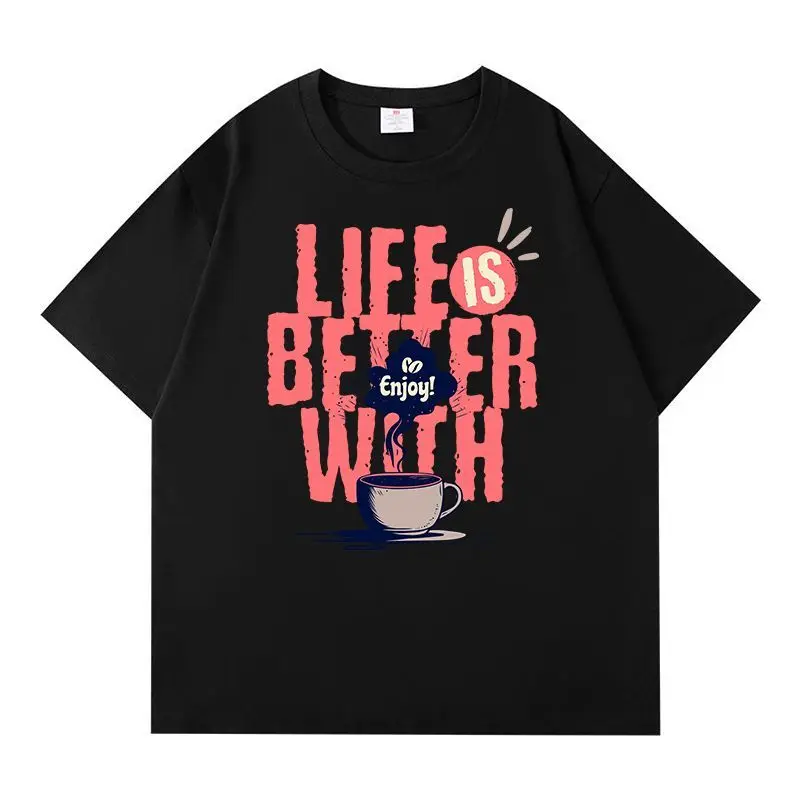2025 New Coffee Lover Streetwear T-shirt Set Black Navy White Short Sleeve Tops with Life Is Better with Enjoy Print
2025 New Coffee Lover Streetwear T-shirt Set Black Navy White Short Sleeve Tops with Life Is Better with Enjoy Print