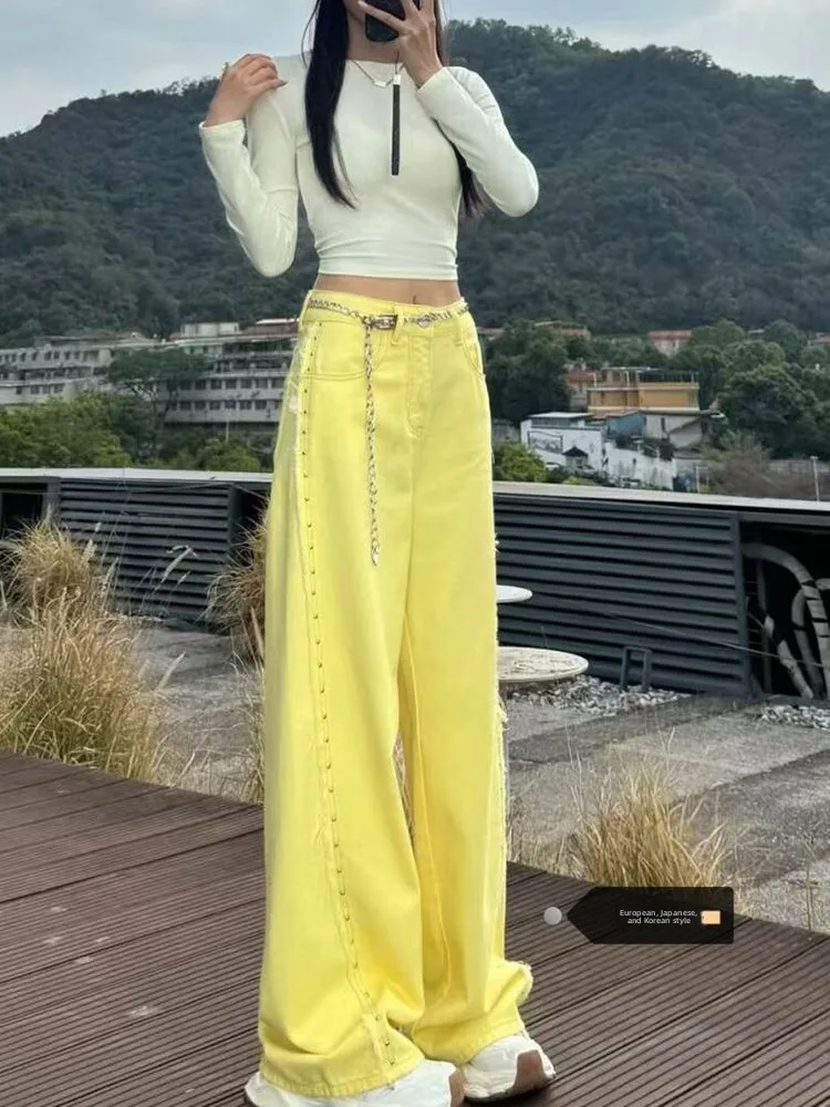 High Waist Wide Leg Jeans Women's Simple Design Summer New Style Slimming Long Pants Lazy Style Faded Pure Color Straight Cut
High Waist Wide Leg Jeans Women's Simple Design Summer New Style Slimming Long Pants Lazy Style Faded Pure Color Straight Cut