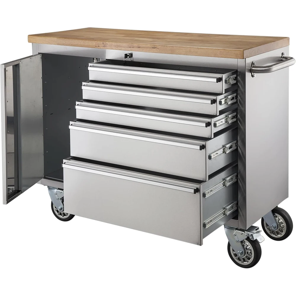 Серебристый инструментальный шкаф на колесах с 5 ящиками и 1 дверцей, премиум-класса, большой, для гаража и мастерской
Серебристый инструментальный шкаф на колесах с 5 ящиками и 1 дверцей, премиум-класса, большой, для гаража и мастерской