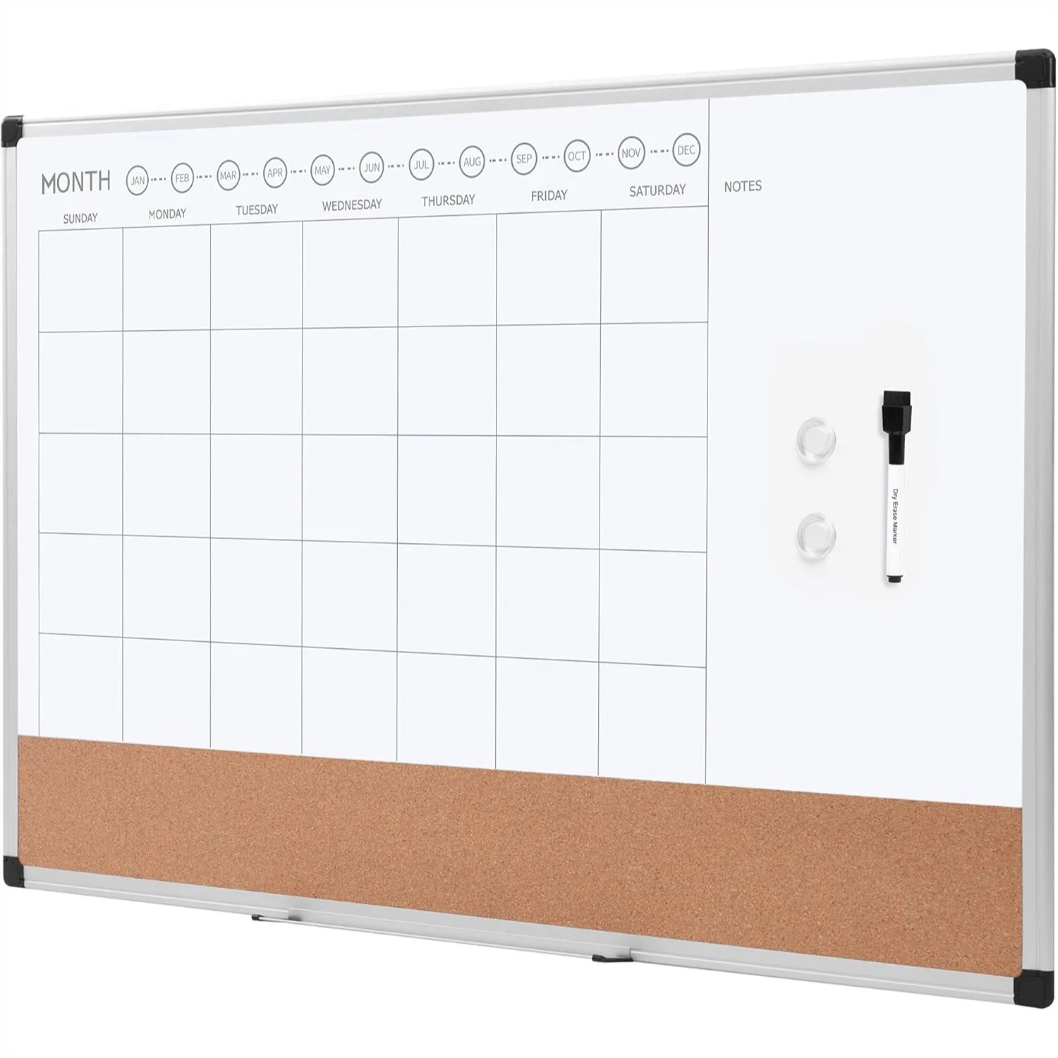 Monthly Whiteboard Calendar 24x36 with Cork Board, Wall Mounted, Silver Aluminum Frame, Erasable Planning Organization for Home
Monthly Whiteboard Calendar 24x36 with Cork Board, Wall Mounted, Silver Aluminum Frame, Erasable Planning Organization for Home