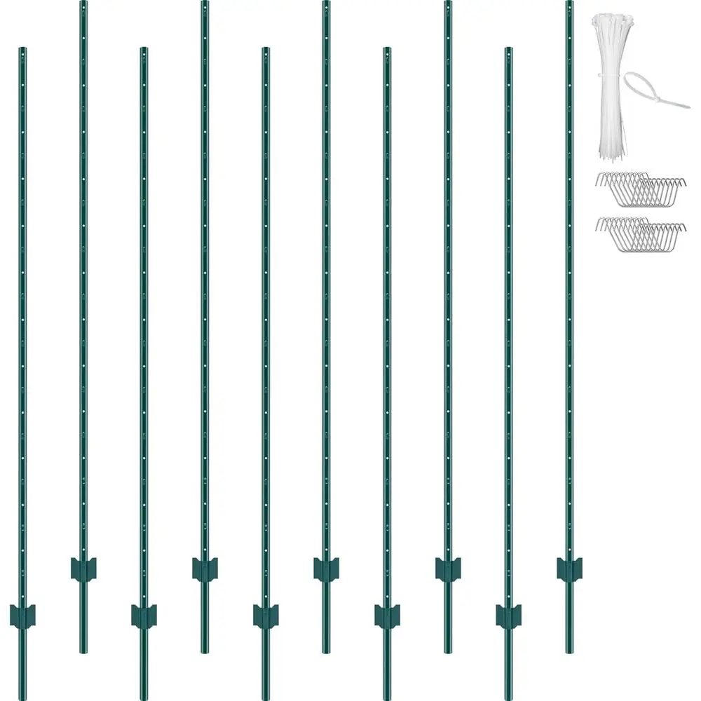 10-Pack U-Channel Metal Fence Posts with 50 Zip Ties & 20 Clips, Durable Steel for Garden, Yard, Lawn, and Outdoor Wire Fencing,
10-Pack U-Channel Metal Fence Posts with 50 Zip Ties & 20 Clips, Durable Steel for Garden, Yard, Lawn, and Outdoor Wire Fencing,