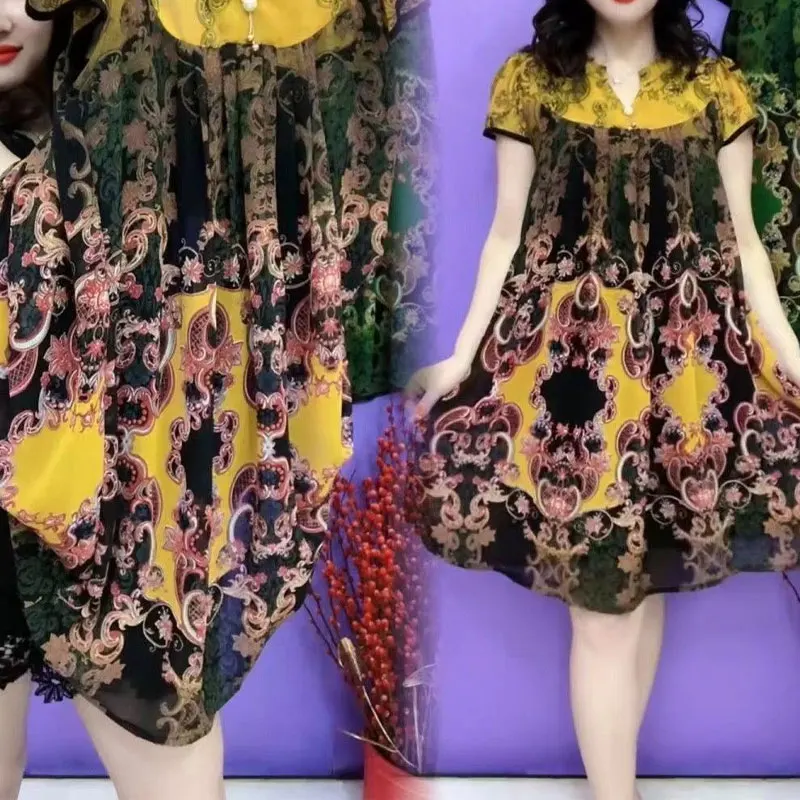 Vintage Folk Printed V-Neck Dresses Summer Short Sleeve Women's Clothing Stylish Three-dimensional Decoration A-Line Midi Dress
Vintage Folk Printed V-Neck Dresses Summer Short Sleeve Women's Clothing Stylish Three-dimensional Decoration A-Line Midi Dress