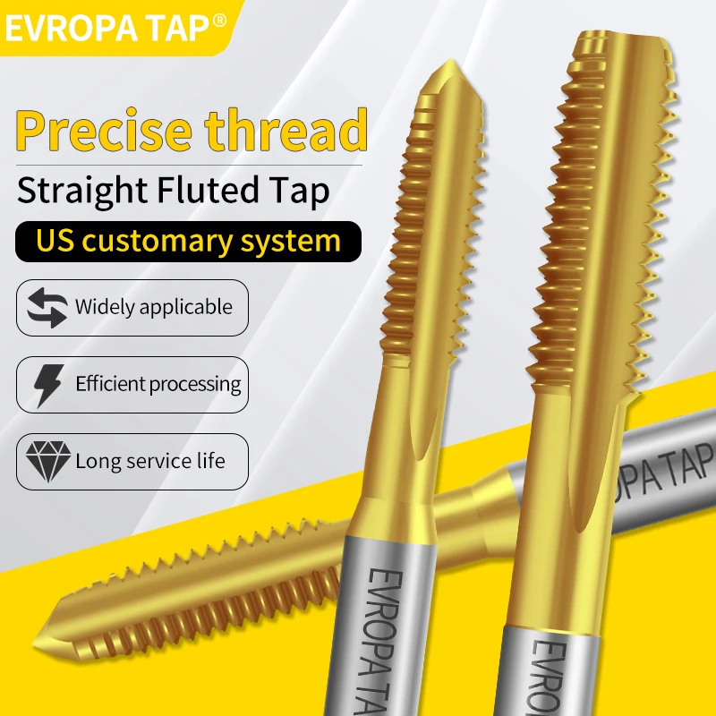 TAP HSSE-M35 JIS Standard TIN Coating Straight Fluted Hand Tap UNF UNC 0-80 1-72 2-64 3-56 4-48 1/4 Machine Screw Thread Taps
TAP HSSE-M35 JIS Standard TIN Coating Straight Fluted Hand Tap UNF UNC 0-80 1-72 2-64 3-56 4-48 1/4 Machine Screw Thread Taps