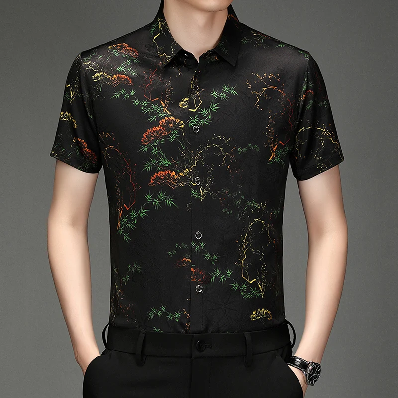 Silky Dress Men Shirt Chemise Homme Short Sleeve Vintage Casual Summer Quality Smooth Comfortable Print Luxury Camisas De Hombre
Silky Dress Men Shirt Chemise Homme Short Sleeve Vintage Casual Summer Quality Smooth Comfortable Print Luxury Camisas De Hombre