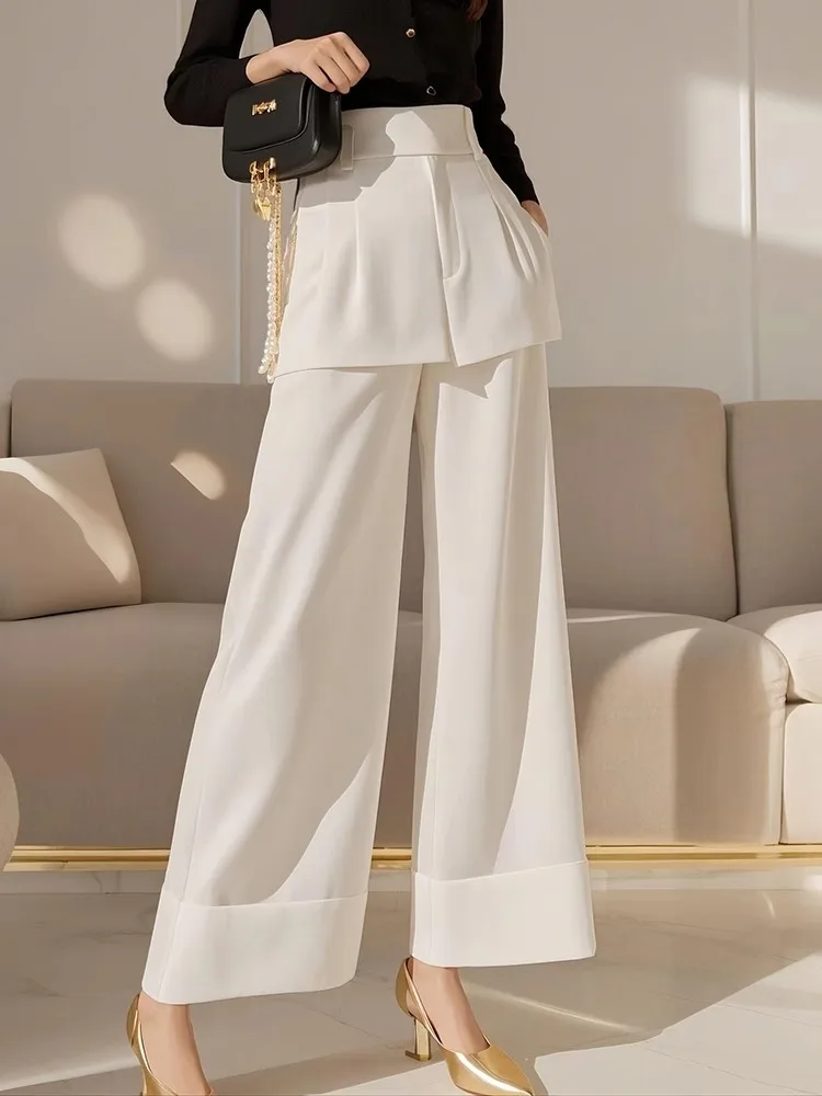 High Quality Fake Twp Piece Wide Leg Straight White Pants Frence Elegant Women Fashion Long Pants High Waist Office Lady Trouser
High Quality Fake Twp Piece Wide Leg Straight White Pants Frence Elegant Women Fashion Long Pants High Waist Office Lady Trouser