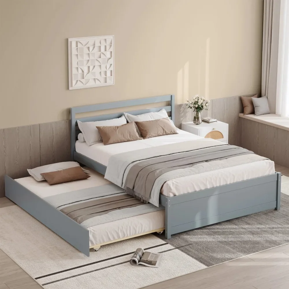 Kids Full Size Modern Platform Bed with Trundle, Gray, No Box Spring Required, Full size Children Beds
Kids Full Size Modern Platform Bed with Trundle, Gray, No Box Spring Required, Full size Children Beds