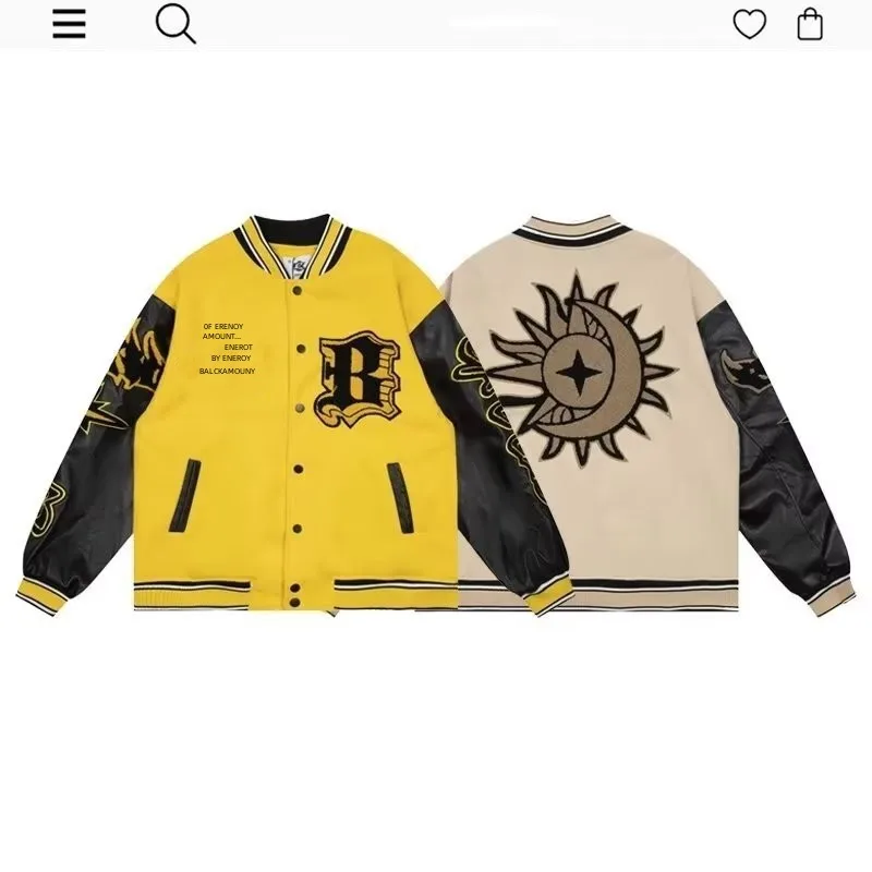 Leather Sleeve Baseball Jacket Man Woman Letter Flocking Embroidery Bomber Jackets Unisex Spring Autumn PU Patchwork Pilot Coats
Leather Sleeve Baseball Jacket Man Woman Letter Flocking Embroidery Bomber Jackets Unisex Spring Autumn PU Patchwork Pilot Coats