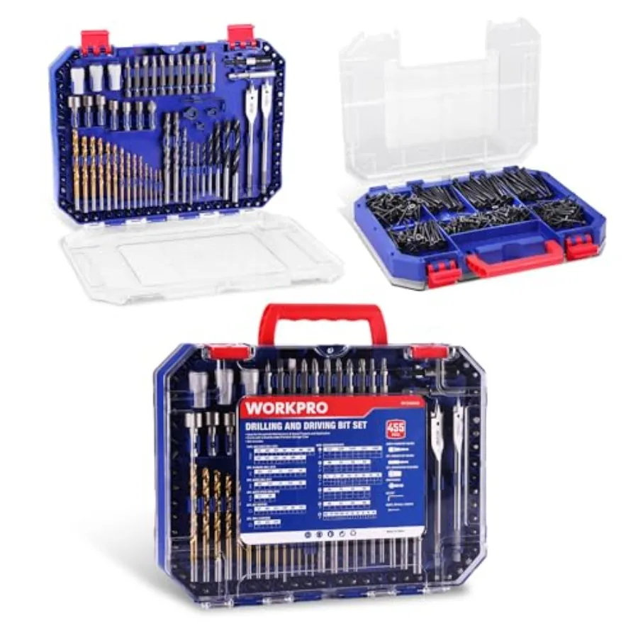 455-Piece Drill Bit Set and Screwdriver Bit Set Titanium Twist Drill Bits Drywall Screws with Double Sided Storage Case for Woo
455-Piece Drill Bit Set and Screwdriver Bit Set Titanium Twist Drill Bits Drywall Screws with Double Sided Storage Case for Woo