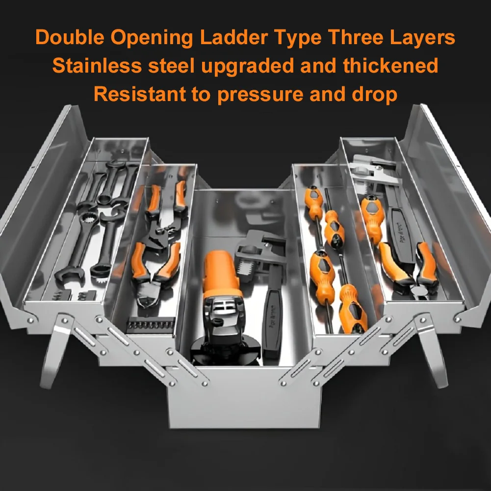 Stainless Steel Foldable Tool Box Compact Organizer 3 Level and 5 Retractable Tray Hardware Storage Box for Home and Auto Repair
Stainless Steel Foldable Tool Box Compact Organizer 3 Level and 5 Retractable Tray Hardware Storage Box for Home and Auto Repair