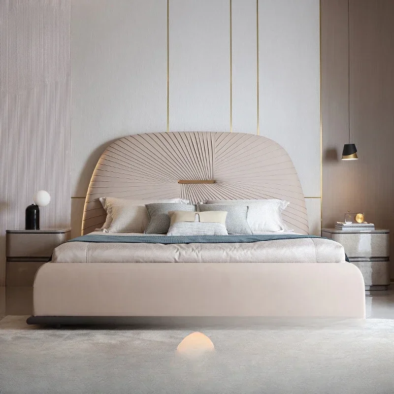 Light luxury bed, master bedroom, solid wood back guard, spine protection, frosted microfiber leather double bed
Light luxury bed, master bedroom, solid wood back guard, spine protection, frosted microfiber leather double bed