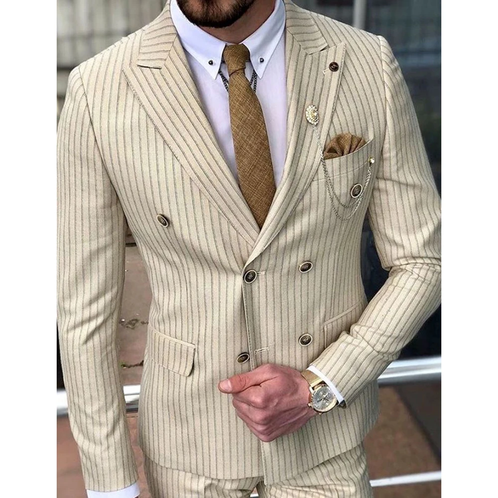 Elegant Stripe Men's Suits Classic Double Breasted 2 Piece Jacket Pants Business Peak Lapel Male Clothing Costume Homme
Elegant Stripe Men's Suits Classic Double Breasted 2 Piece Jacket Pants Business Peak Lapel Male Clothing Costume Homme