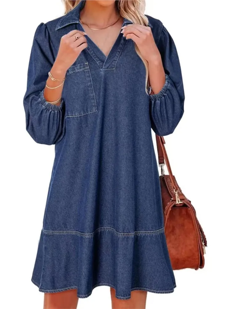 Solid Color Casual Denim Blue Loose Dress For Women'S Spring Autumn New Style Bubble Long-sleeved Woman Retro Denim Dresses 2025
Solid Color Casual Denim Blue Loose Dress For Women'S Spring Autumn New Style Bubble Long-sleeved Woman Retro Denim Dresses 2025