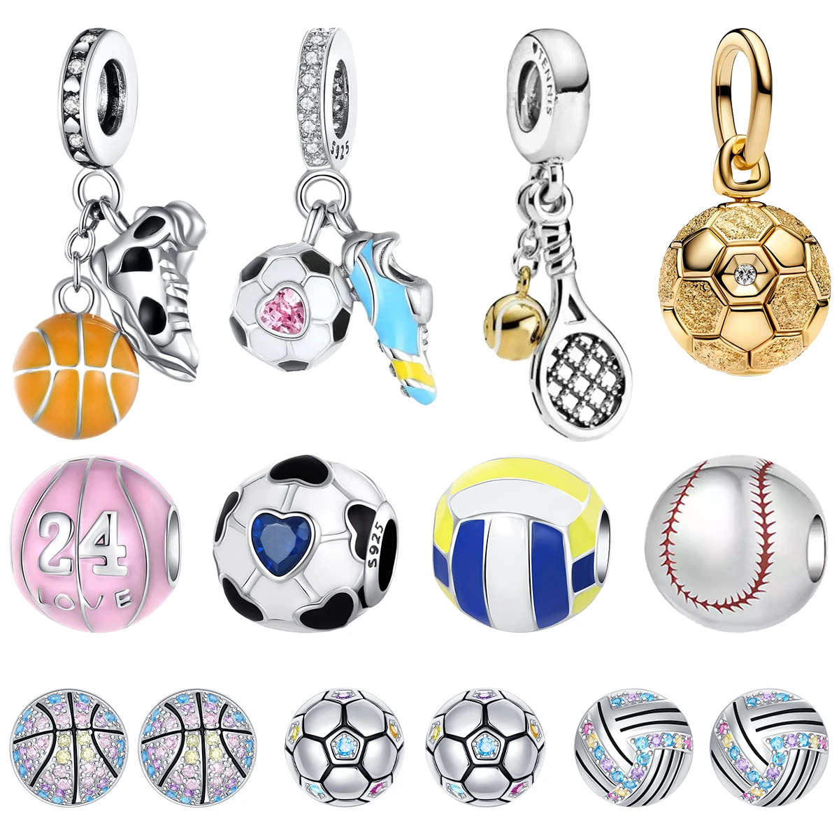 S925 Silver Pendant Bead Balls Soccer Basketball Tennis Baseball Volleyball Sneakers Charm Stud Earrings Jewelry DIY Bracelet
S925 Silver Pendant Bead Balls Soccer Basketball Tennis Baseball Volleyball Sneakers Charm Stud Earrings Jewelry DIY Bracelet