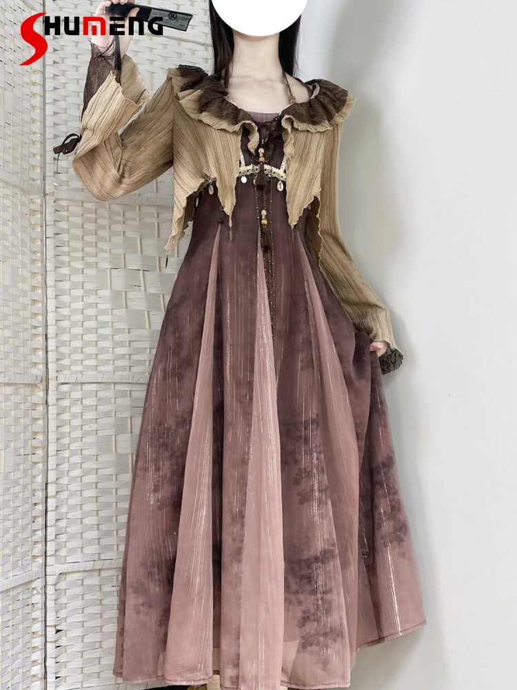 Ethnic Style Retro Spaghetti Straps Dress and Coat 2 Pieces Set 2023 Spring and Autumn Antique Han Elements Mid Waist Dresses
Ethnic Style Retro Spaghetti Straps Dress and Coat 2 Pieces Set 2023 Spring and Autumn Antique Han Elements Mid Waist Dresses